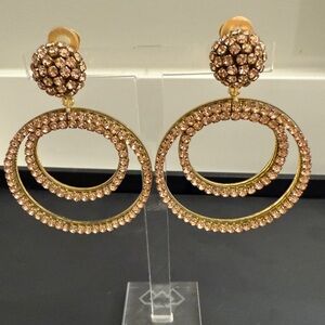 Elegant Gold and Pink Crystal Hoop Earrings